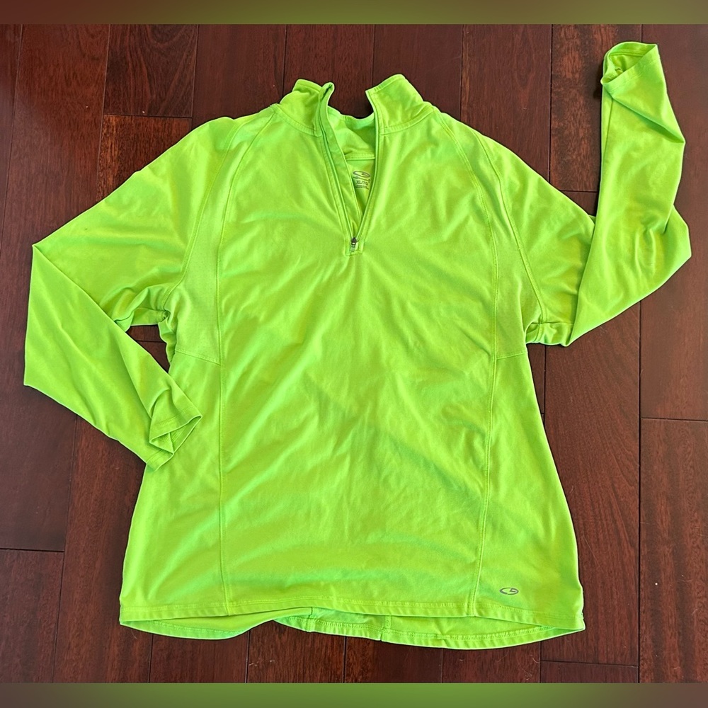 Champion Women's Quarter Zip Activewear Top Neon Yellow/Green Size XL